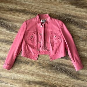 Worth 100% Genuine Leather Vintage Pink Crop Moto Jacket